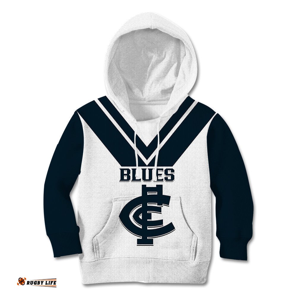 Carlton Football Kid Hoodie Go Blues White Simple Style