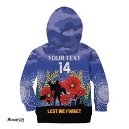 Custom Kangaroos Football ANZAC Kid Hoodie Gallipoli Camouflage With Poppies