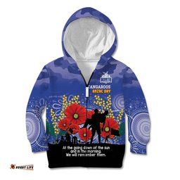 Custom Kangaroos Football ANZAC Kid Hoodie Gallipoli Camouflage With Poppies