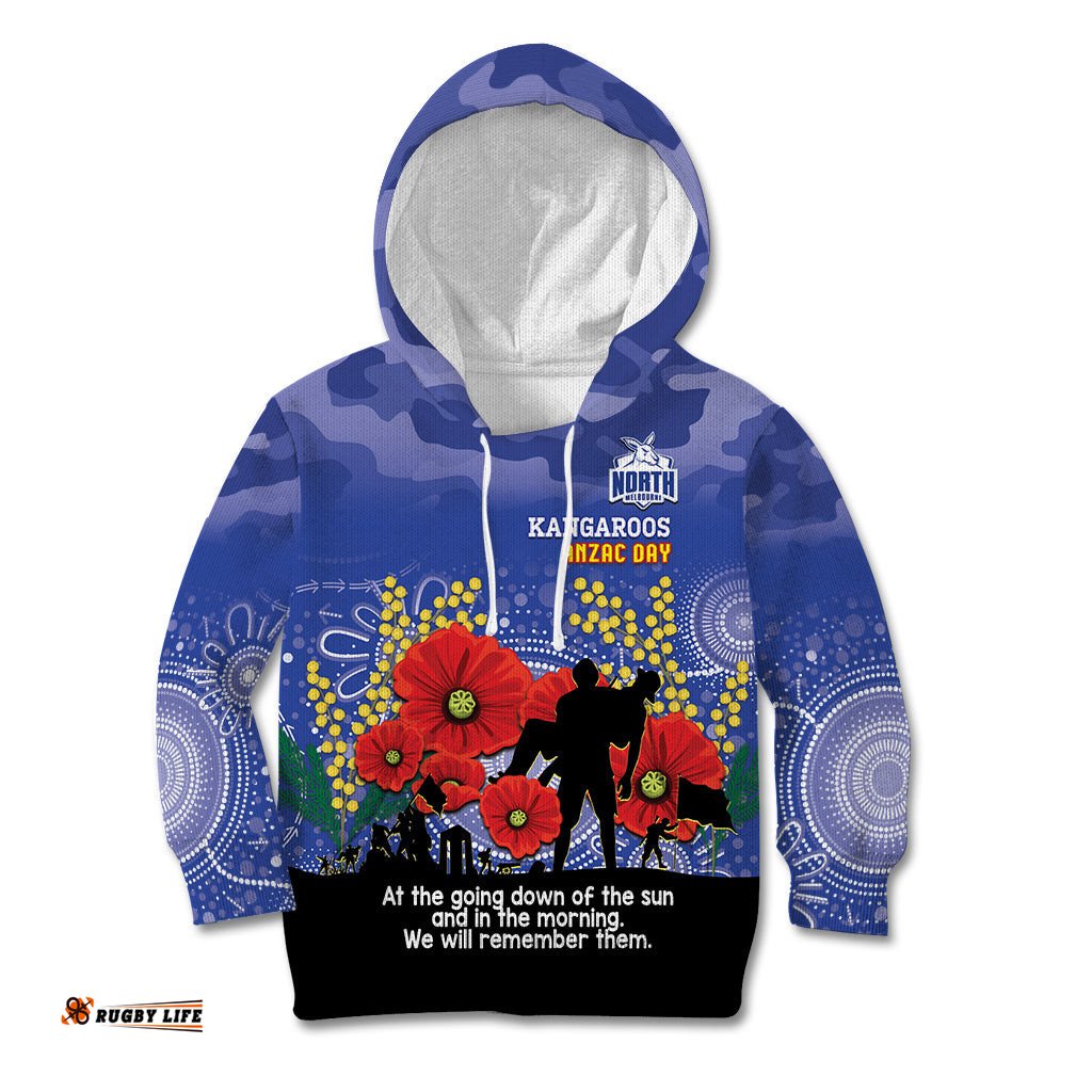 Custom Kangaroos Football ANZAC Kid Hoodie Gallipoli Camouflage With Poppies