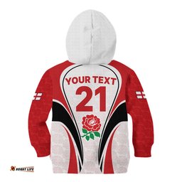 Custom England Rugby Kid Hoodie Come On Red Rose Word Cup