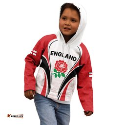 Custom England Rugby Kid Hoodie Come On Red Rose Word Cup