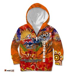 Personalised Australia Rugby Tigers ANZAC Kid Hoodie Wests Scratch Style