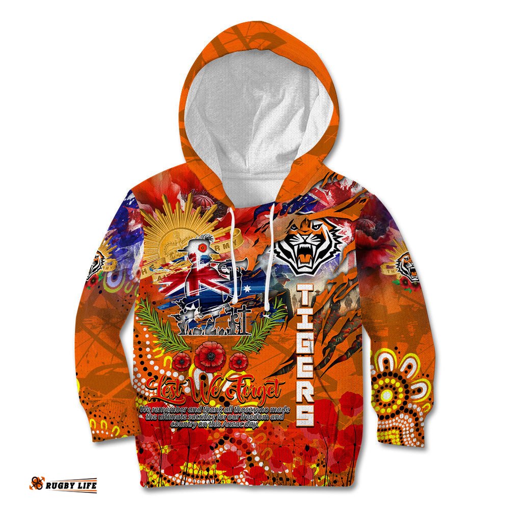 Personalised Australia Rugby Tigers ANZAC Kid Hoodie Wests Scratch Style