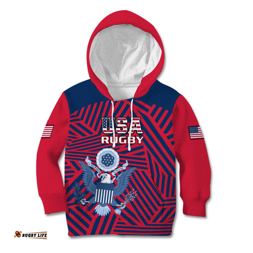 Personalised United States Rugby Kid Hoodie USA Go Eagles Pacific