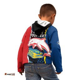 Custom Text And Number NRL Combine Dolphins and Parra Eels Kid Hoodie Simple Style