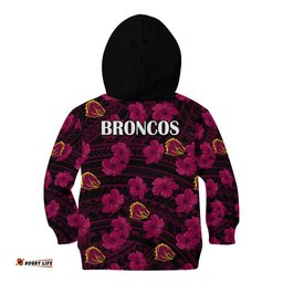 Broncos Rugby Kid Hoodie Polynesian Style With Hibiscus