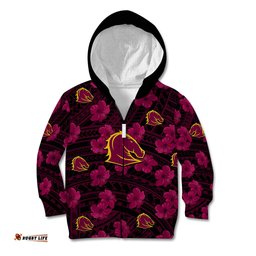 Broncos Rugby Kid Hoodie Polynesian Style With Hibiscus