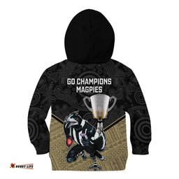 Collingwood Football Kid Hoodie Magpies Go Champions Polynesian Indigenous Art