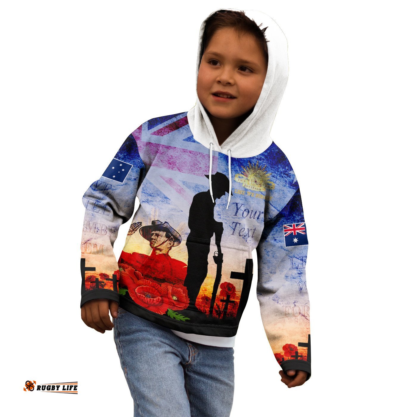 Custom ANZAC Kid Hoodie ANZAC Lest We Forget The Australian Army