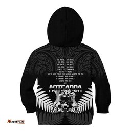 New Zealand Silver Fern Rugby Kid Hoodie Haka Dance With Aotearoa Maori Pattern