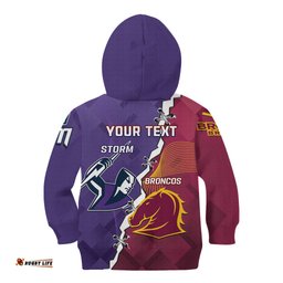 Personalised Broncos And Storm Rugby Kid Hoodie Sporty Version