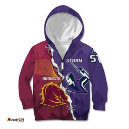 Personalised Broncos And Storm Rugby Kid Hoodie Sporty Version