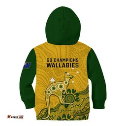 Australia Rugby Kid Hoodie Wallabies Kangaroo Indigenous Art