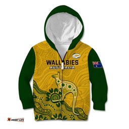 Australia Rugby Kid Hoodie Wallabies Kangaroo Indigenous Art