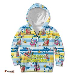 Surfing Christmas Kid Hoodie Tropical Santa Let's Go Surfing