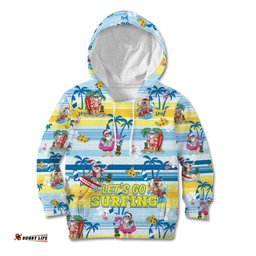Surfing Christmas Kid Hoodie Tropical Santa Let's Go Surfing