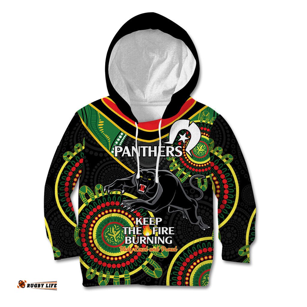 Custom NRL Panthers NAIDOC Week Kid Hoodie Keep The Fire Burning Indigenous Art