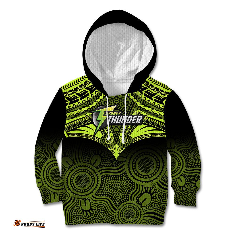 Sydney Thunder Cricket Kid Hoodie Unique Indigenous Art Mix Polynesian Pattern