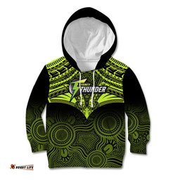 Sydney Thunder Cricket Kid Hoodie Unique Indigenous Art Mix Polynesian Pattern