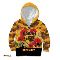 Custom Hawks Football ANZAC Kid Hoodie Gallipoli Camouflage With Poppies