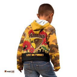 Custom Hawks Football ANZAC Kid Hoodie Gallipoli Camouflage With Poppies
