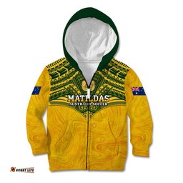 Custom Australia Matildas Kid Hoodie Polynesian Mix Gold Marble