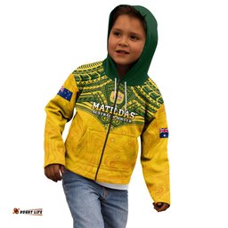 Custom Australia Matildas Kid Hoodie Polynesian Mix Gold Marble