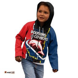Custom Text And Number NRL Combine Dolphins and Cowboys Kid Hoodie