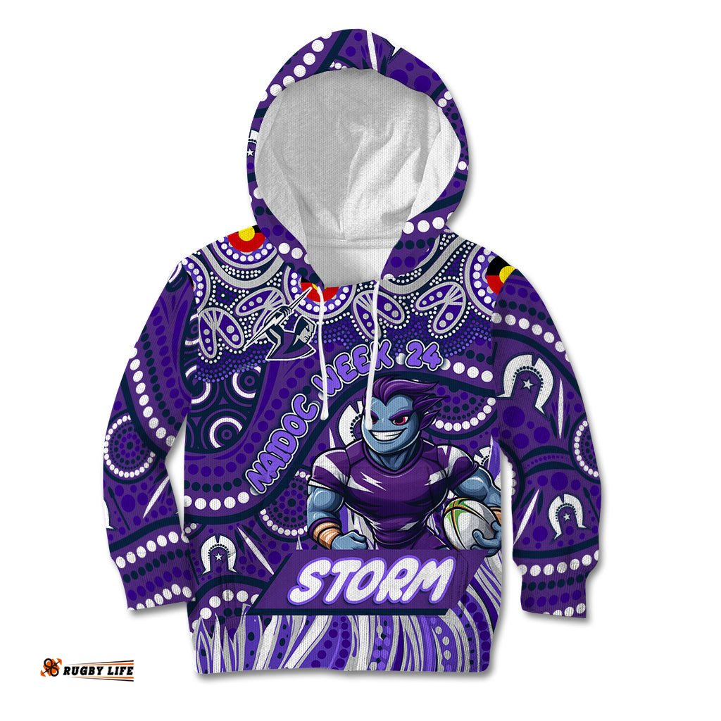 Custom Australia NAIDOC Week 2024 Kid Hoodie Melbourne Storm Mascot Keep The Fire Burning