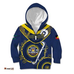 Custom NRL Cowboys NAIDOC Week Kid Hoodie Keep The Fire Burning Indigenous Art