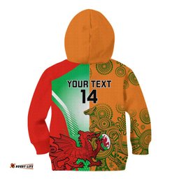 Custom Australia And Wales Rugby Kid Hoodie Wallabies Welsh Mascots Dynamic Version