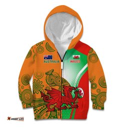 Custom Australia And Wales Rugby Kid Hoodie Wallabies Welsh Mascots Dynamic Version