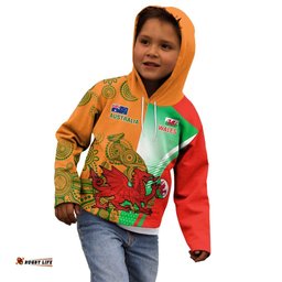 Custom Australia And Wales Rugby Kid Hoodie Wallabies Welsh Mascots Dynamic Version