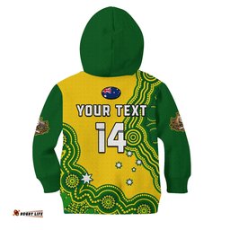 Custom Text And Number Australia Rugby Hoodie KID Jillaroos Champions Indigenous Yellow Style