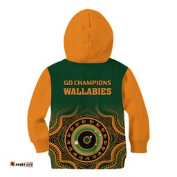 Wallabies Rugby Kid Hoodie Aussie Go Champions Indigenous Green