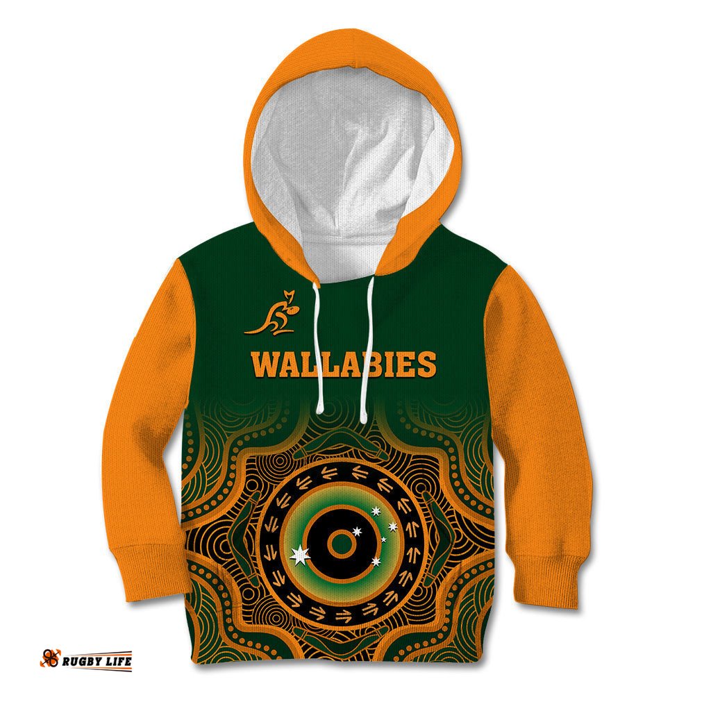Wallabies Rugby Kid Hoodie Aussie Go Champions Indigenous Green