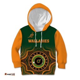 Wallabies Rugby Kid Hoodie Aussie Go Champions Indigenous Green