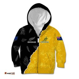 Australia Rugby Mix New Zealands Rugby Kid Hoodie Wallabies Versus Silver Fern Sporty Basic