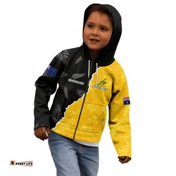 Australia Rugby Mix New Zealands Rugby Kid Hoodie Wallabies Versus Silver Fern Sporty Basic