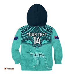 Custom Australia Matildas Kid Hoodie Polynesian Mix Turquoise Marble