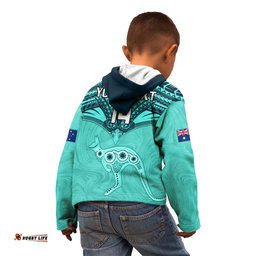 Custom Australia Matildas Kid Hoodie Polynesian Mix Turquoise Marble
