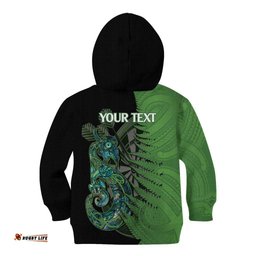 Personalised New Zealand Darts Kid Hoodie Aotearoa Maori Fern Mix Manaia Tattoo