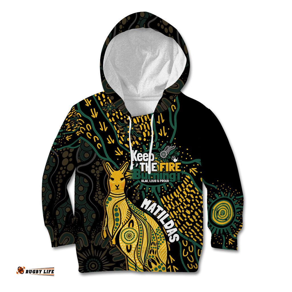 Australia Matildas Indigenous Kid Hoodie NAIDOC 2024 Keep The Fire Burning