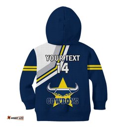 Custom Text And Number Cowboys Rugby Kid Hoodie Sporty Style Navy Blue
