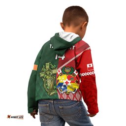 Custom Tonga And Ireland Rugby Kid Hoodie Ikale Tahi With Shamrocks