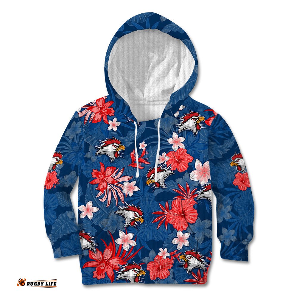 Roosters Rugby Kid Hoodie Beautiful Floral Pattern Spring Summer Vibe