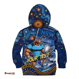 Personalised Mascot NSW Blues Rugby Kid Hoodie Aboriginal Galaxy