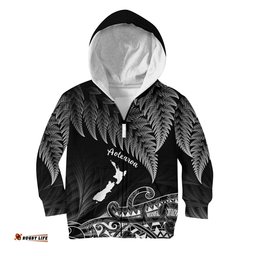 Custom Personalised New Zealand Silver Fern Hoodie KID Aotearoa Map Maori