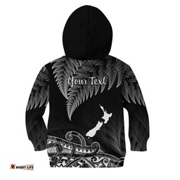 Custom Personalised New Zealand Silver Fern Hoodie KID Aotearoa Map Maori